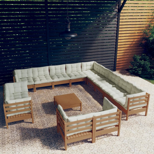 14-tlg. Garten-Lounge-Set mit Kissen Honigbraun Kiefernholz 118189