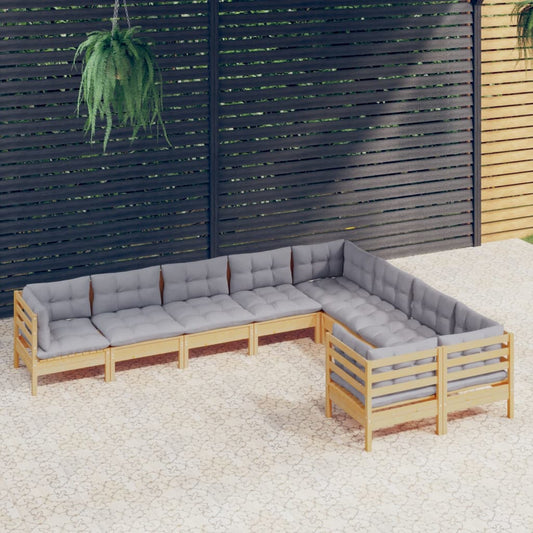 9-tlg. Garten-Lounge-Set mit Grauen Kissen Kiefernholz 113050