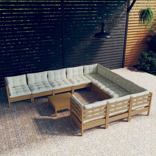 11-tlg. Garten-Lounge-Set mit Kissen Honigbraun Kiefernholz 112948