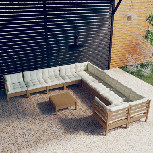 11-tlg. Garten-Lounge-Set mit Kissen Honigbraun Kiefernholz 112873