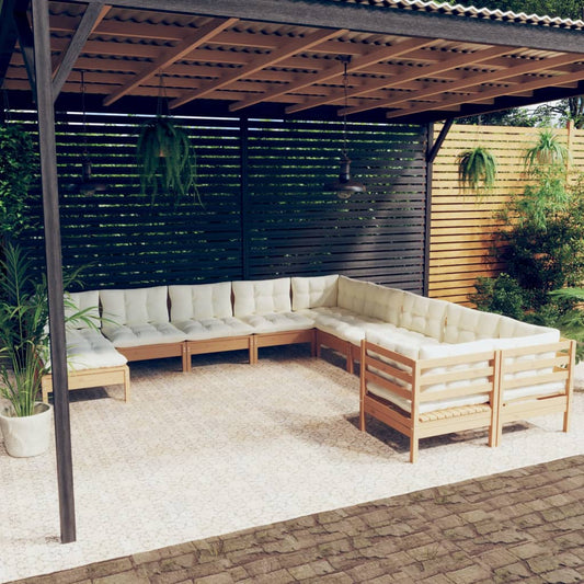 11-tlg. Garten-Lounge-Set mit Kissen Honigbraun Kiefernholz 112862