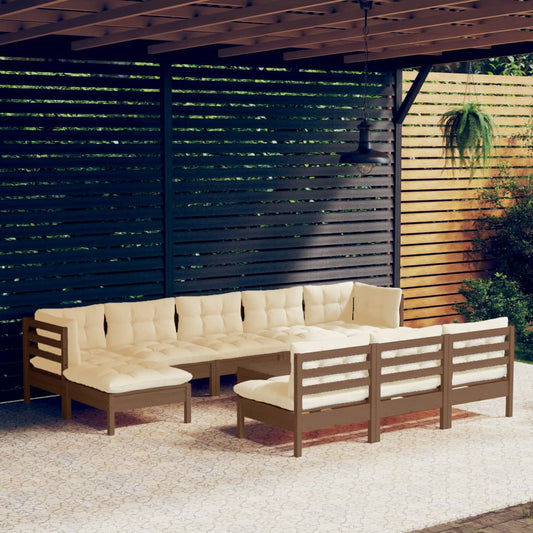 11-tlg. Garten-Lounge-Set mit Kissen Honigbraun Kiefernholz 98796