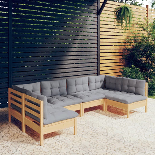 6-tlg. Garten-Lounge-Set mit Grauen Kissen Kiefer Massivholz 112994