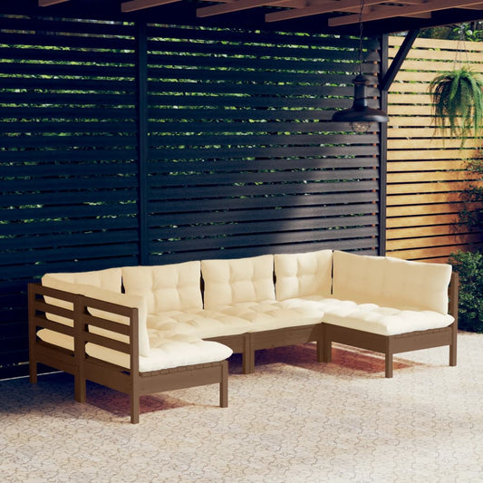 6-tlg. Garten-Lounge-Set mit Kissen Honigbraun Kiefernholz 106635