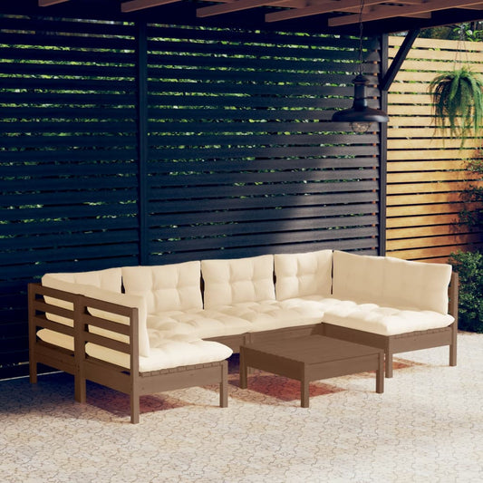 7-tlg. Garten-Lounge-Set mit Kissen Honigbraun Kiefernholz 112858