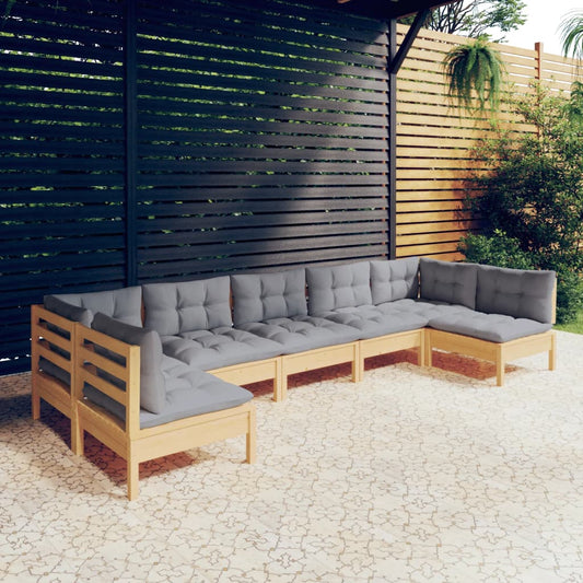 7-tlg. Garten-Lounge-Set mit Grauen Kissen Kiefer Massivholz 112876