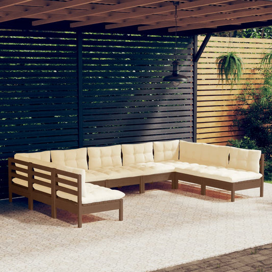 9-tlg. Garten-Lounge-Set mit Kissen Honigbraun Kiefernholz 112984