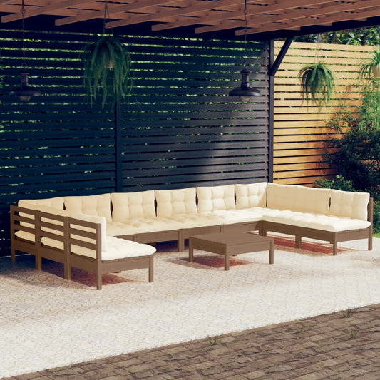 11-tlg. Garten-Lounge-Set mit Kissen Honigbraun Kiefernholz 112896