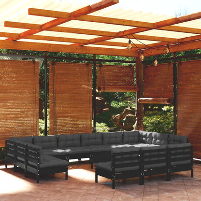 14-tlg. Garten-Lounge-Set mit Kissen Weiß Kiefer Massivholz 113079