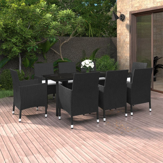 9-tlg. Garten-Essgruppe mit Kissen Poly Rattan und Glas 114892