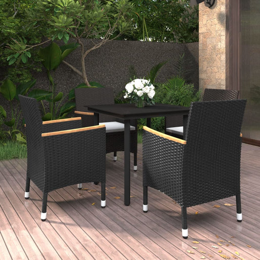 5-tlg. Garten-Essgruppe mit Auflagen Poly Rattan und Glas 107532