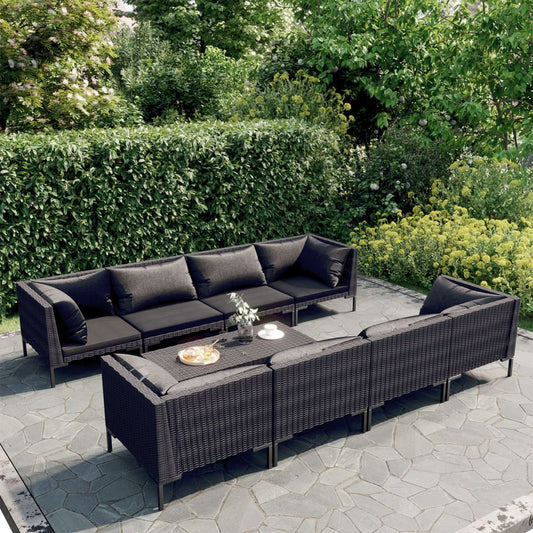 9-tlg. Garten-Lounge-Set mit Kissen Poly Rattan Dunkelgrau 103749