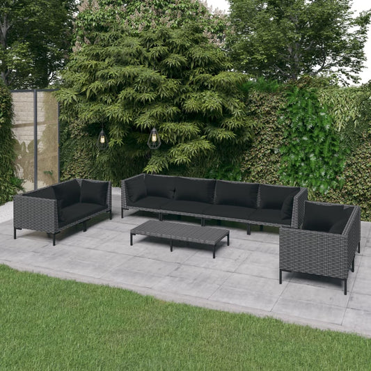 9-tlg. Garten-Lounge-Set mit Auflagen Poly Rattan Dunkelgrau 103751