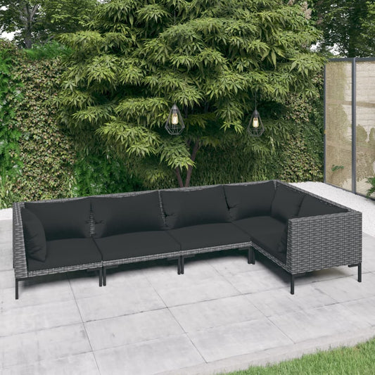 5-tlg. Garten-Lounge-Set mit Auflagen Poly Rattan Dunkelgrau 120874