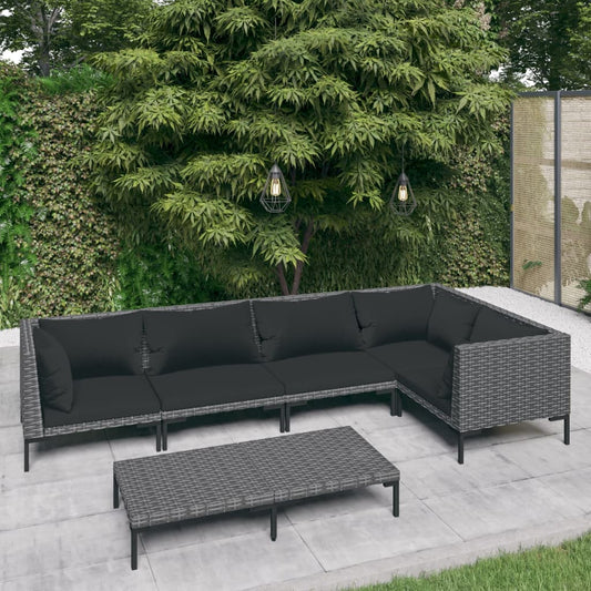 6-tlg. Garten-Lounge-Set mit Auflagen Poly Rattan Dunkelgrau 103700