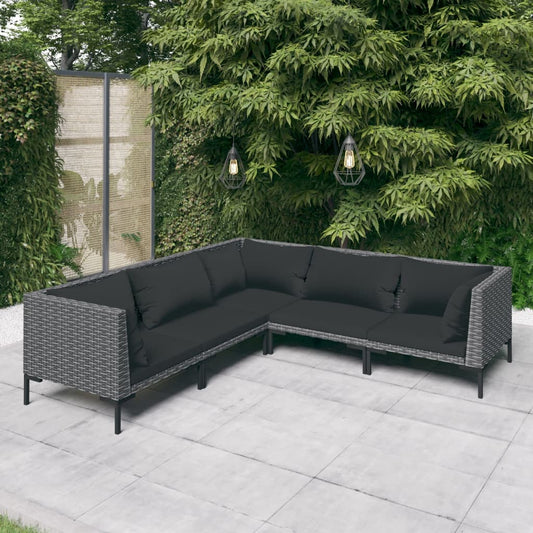 5-tlg. Garten-Lounge-Set mit Auflagen Poly Rattan Dunkelgrau 103741