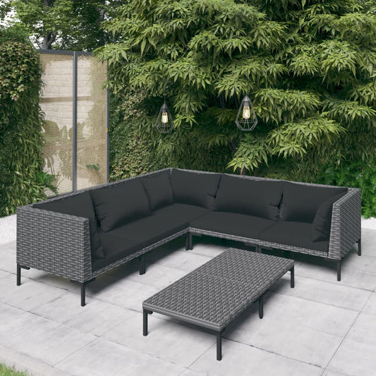 6-tlg. Garten-Lounge-Set mit Auflagen Poly Rattan Dunkelgrau 116744