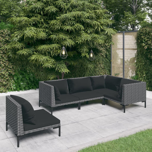 5-tlg. Garten-Lounge-Set mit Auflagen Poly Rattan Dunkelgrau 99967