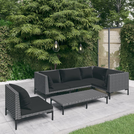 6-tlg. Garten-Lounge-Set mit Auflagen Poly Rattan Dunkelgrau 99957