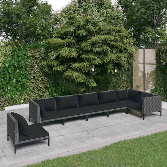 7-tlg. Garten-Lounge-Set mit Auflagen Poly Rattan Dunkelgrau 106367