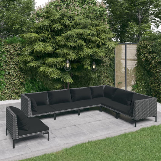 7-tlg. Garten-Lounge-Set mit Auflagen Poly Rattan Dunkelgrau 116787