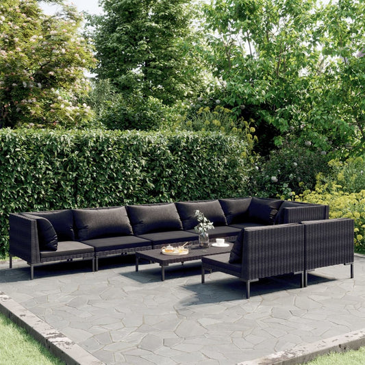 9-tlg. Garten-Lounge-Set mit Kissen Poly Rattan Dunkelgrau 99960