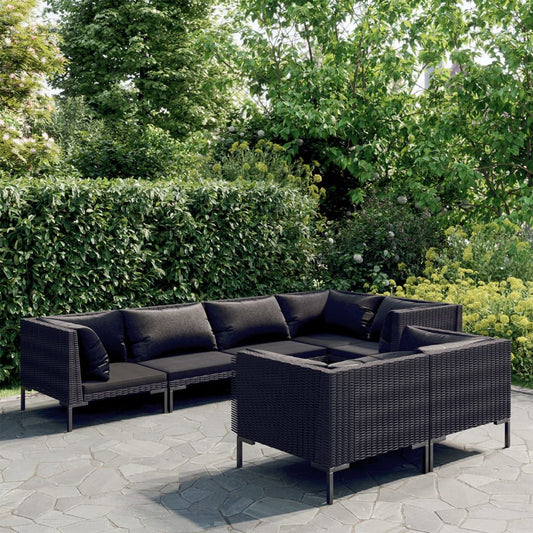 7-tlg. Garten-Lounge-Set mit Kissen Poly Rattan Dunkelgrau 106364