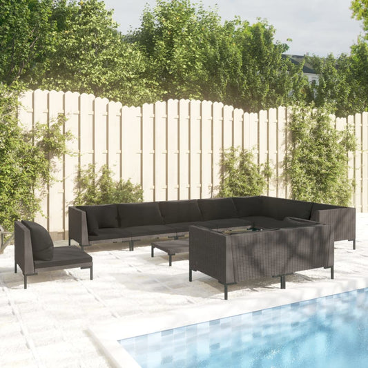 11-tlg. Garten-Lounge-Set mit Auflagen Poly Rattan Dunkelgrau 101073