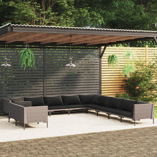 11-tlg. Garten-Lounge-Set mit Auflagen Poly Rattan Dunkelgrau 103747