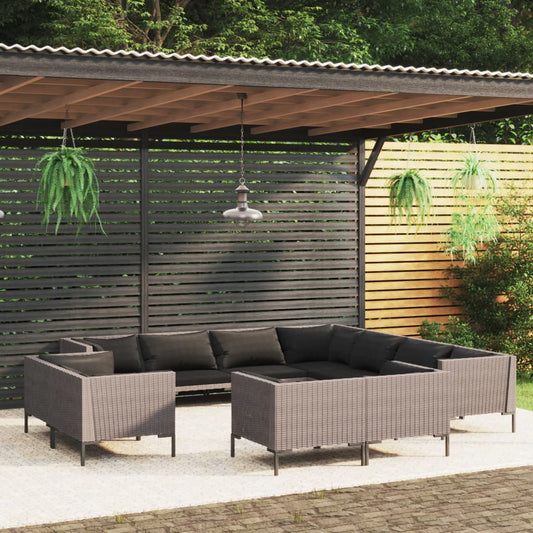 11-tlg. Garten-Lounge-Set mit Auflagen Poly Rattan Dunkelgrau 103742