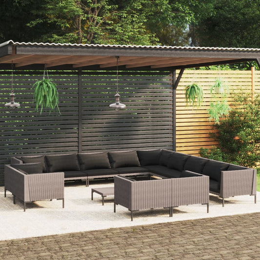 14-tlg. Garten-Lounge-Set mit Auflagen Poly Rattan Dunkelgrau 106370