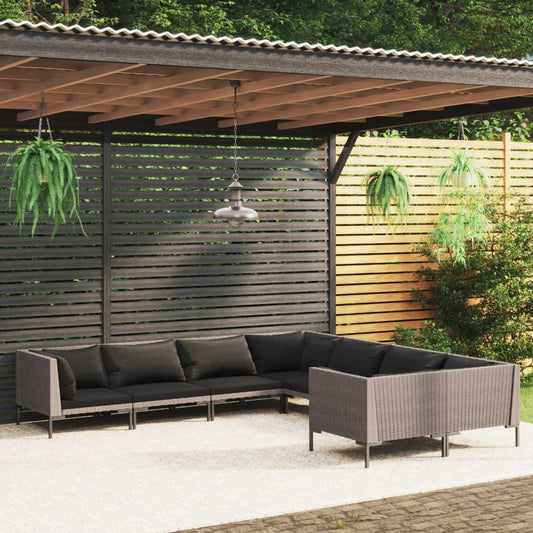 8-tlg. Garten-Lounge-Set mit Auflagen Poly Rattan Dunkelgrau 116778