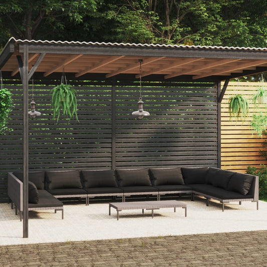 11-tlg. Garten-Lounge-Set mit Auflagen Poly Rattan Dunkelgrau 99977