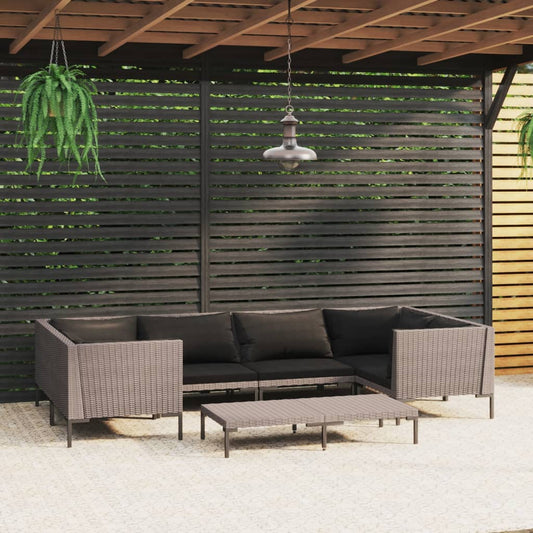 7-tlg. Garten-Lounge-Set mit Auflagen Poly Rattan Dunkelgrau 113745