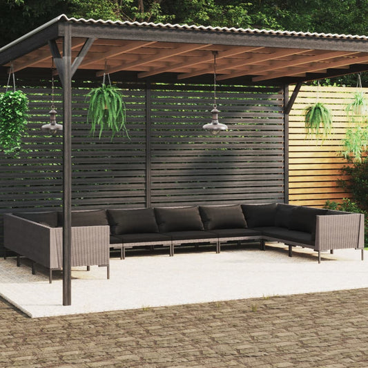 10-tlg. Garten-Lounge-Set mit Auflagen Poly Rattan Dunkelgrau 106362