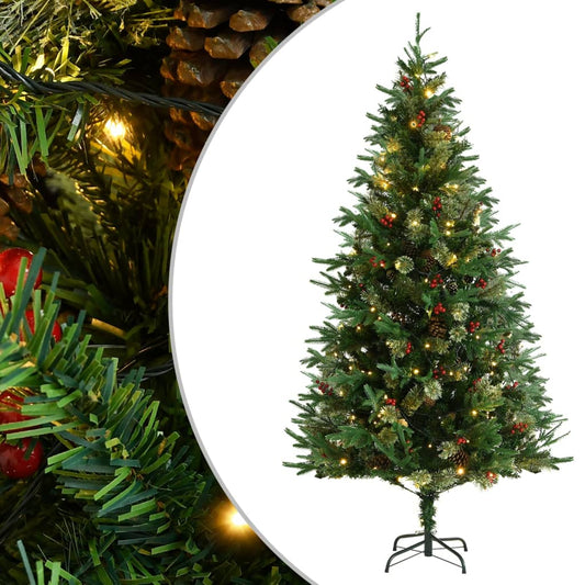 Weihnachtsbaum mit LEDs & Kiefernzapfen Grün 195 cm PVC & PE 126168