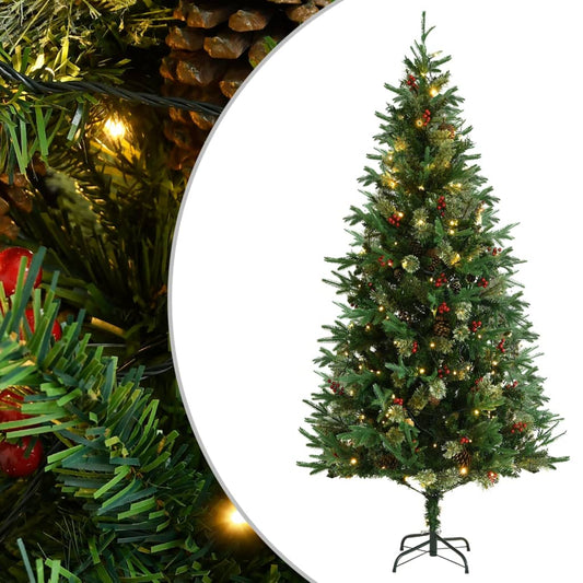 Weihnachtsbaum mit LEDs & Kiefernzapfen Grün 225 cm PVC & PE 126171