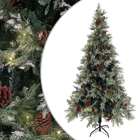 Weihnachtsbaum mit LEDs & Kiefernzapfen Grün 225 cm PVC & PE 125644