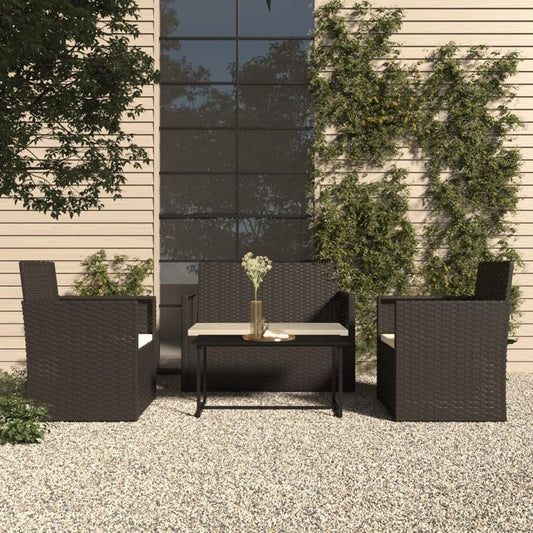 4-tlg. Garten-Lounge-Set mit Kissen Poly Rattan Schwarz 96420