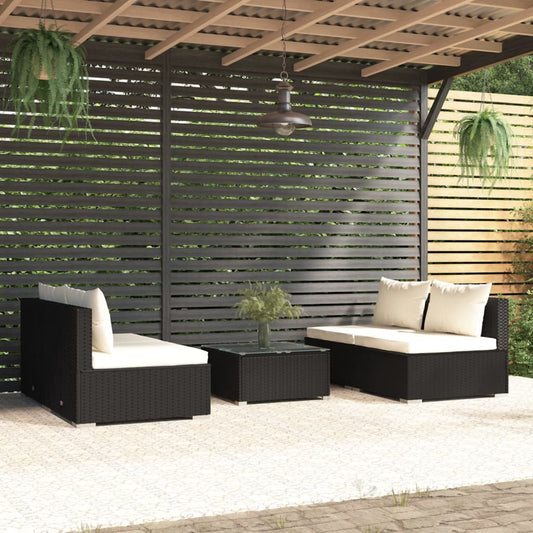 5-tlg. Garten-Lounge-Set mit Kissen Poly Rattan Schwarz 95331