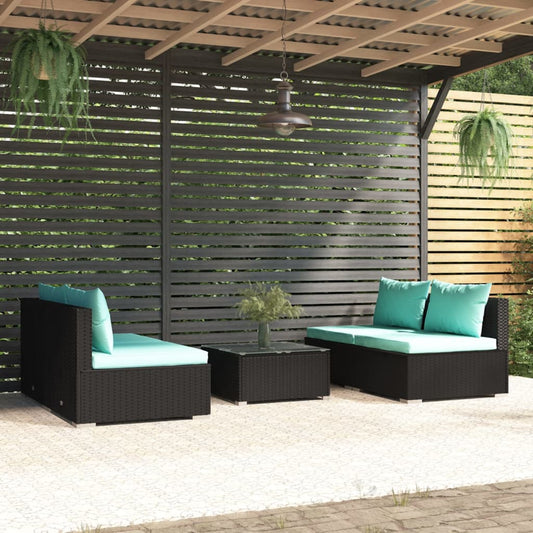 5-tlg. Garten-Lounge-Set mit Kissen Poly Rattan Schwarz 119961