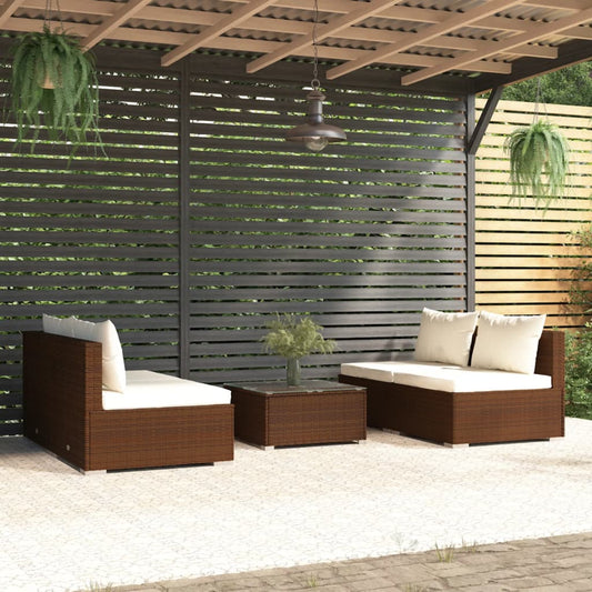 5-tlg. Garten-Lounge-Set mit Kissen Poly Rattan Braun 106116