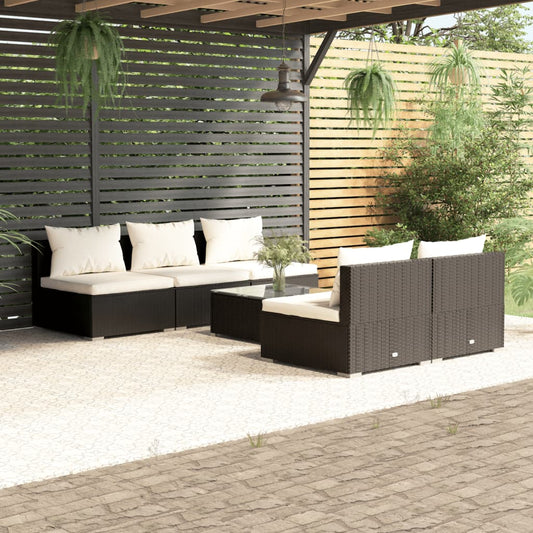 6-tlg. Garten-Lounge-Set mit Kissen Poly Rattan Schwarz 98864