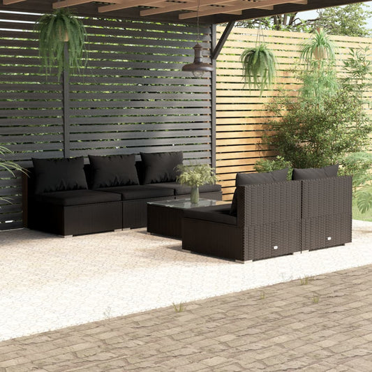 6-tlg. Garten-Lounge-Set mit Kissen Poly Rattan Schwarz 109698