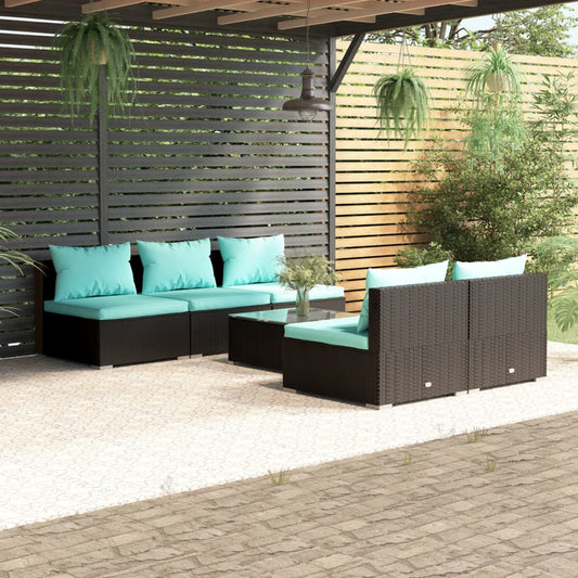 6-tlg. Garten-Lounge-Set mit Kissen Poly Rattan Schwarz 95037