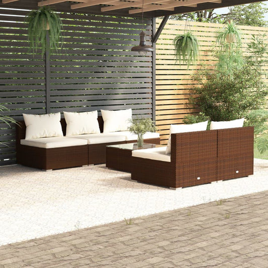 6-tlg. Garten-Lounge-Set mit Kissen Poly Rattan Braun 106120