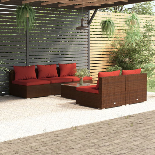 6-tlg. Garten-Lounge-Set mit Kissen Poly Rattan Braun 98283