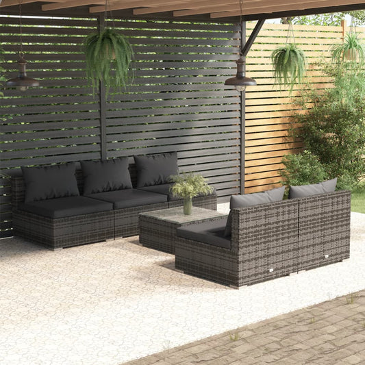 6-tlg. Garten-Lounge-Set mit Kissen Poly Rattan Grau 115360