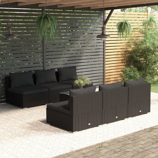 7-tlg. Garten-Lounge-Set mit Kissen Poly Rattan Schwarz 113514