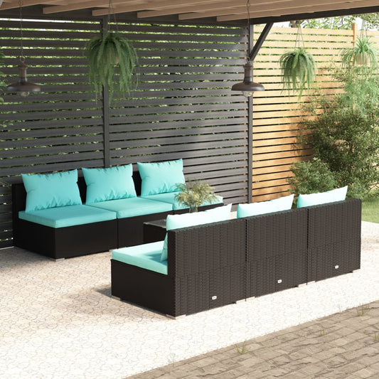 7-tlg. Garten-Lounge-Set mit Kissen Poly Rattan Schwarz 114926